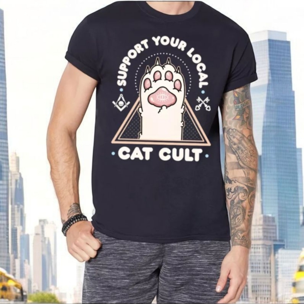 Sz XL Cute Cat Black Shirt T-shirt Club Woman's Plus Size Paw, Kitty, Cult Club